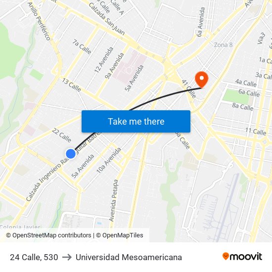 24 Calle, 530 to Universidad Mesoamericana map