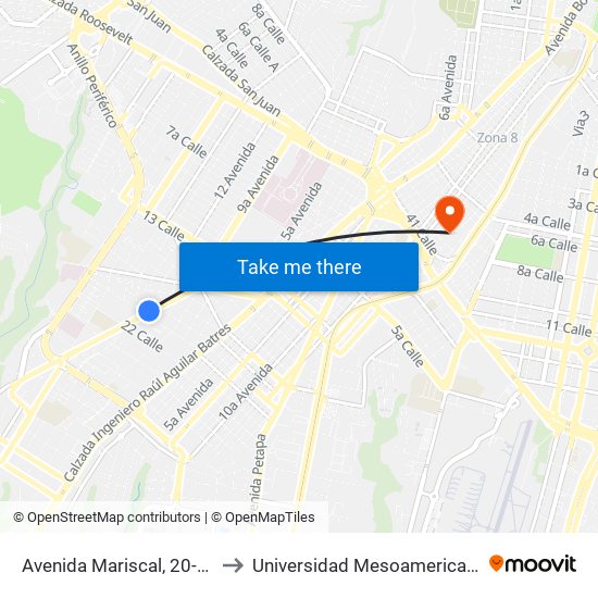 Avenida Mariscal, 20-71 to Universidad Mesoamericana map