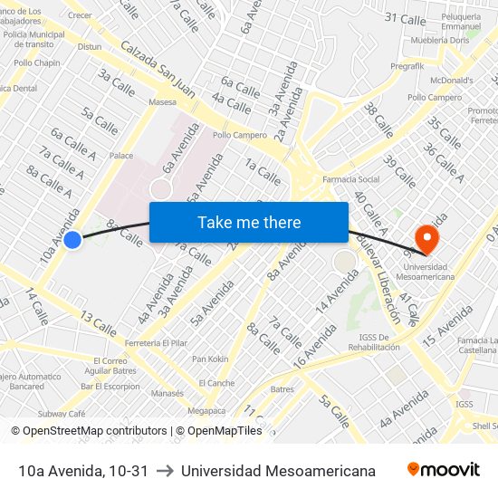 10a Avenida, 10-31 to Universidad Mesoamericana map