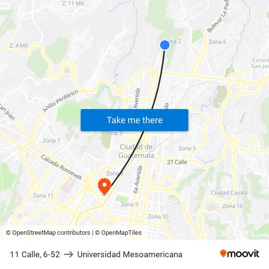 11 Calle, 6-52 to Universidad Mesoamericana map