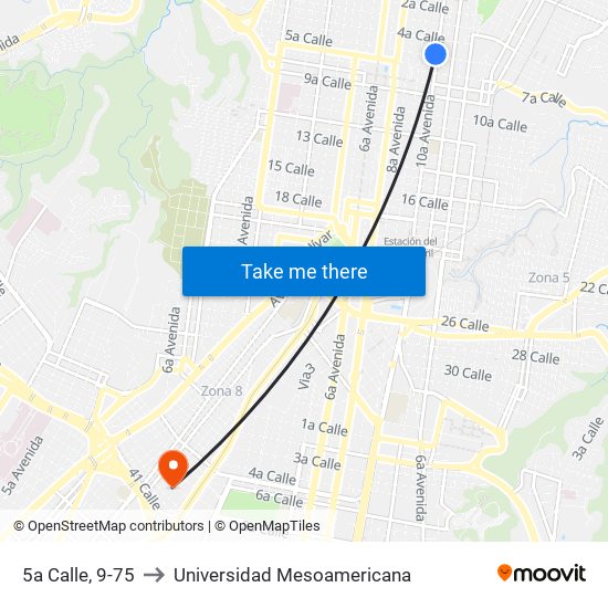 5a Calle, 9-75 to Universidad Mesoamericana map