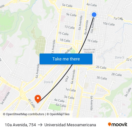 10a Avenida, 754 to Universidad Mesoamericana map