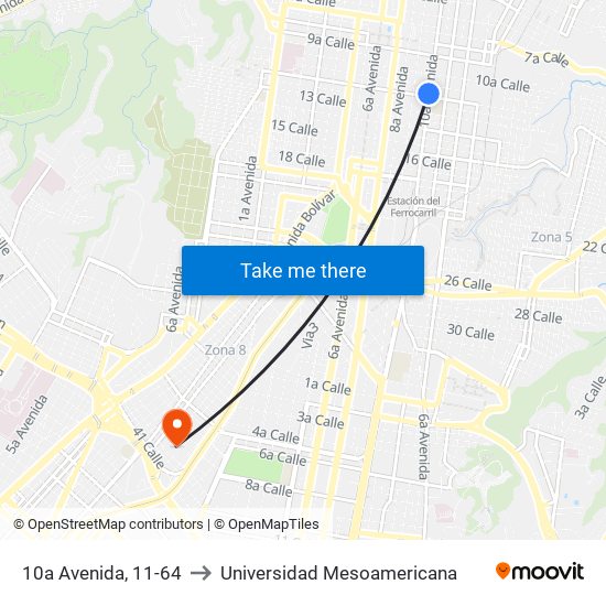 10a Avenida, 11-64 to Universidad Mesoamericana map