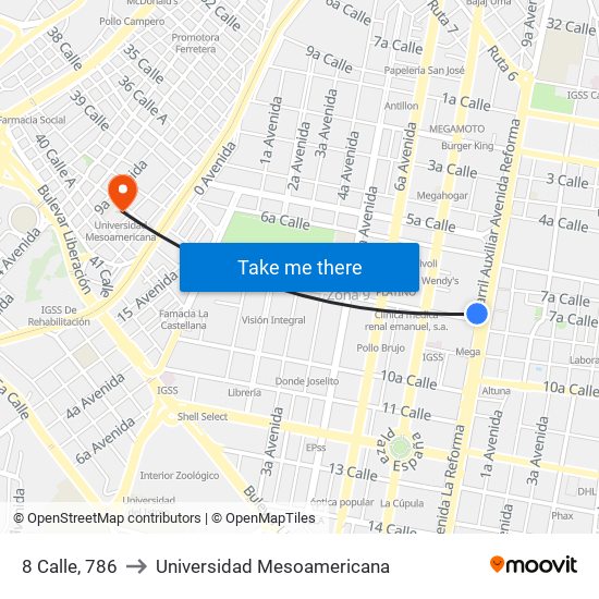 8 Calle, 786 to Universidad Mesoamericana map