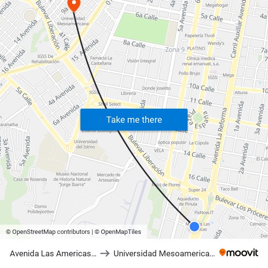 Avenida Las Americas, 3 to Universidad Mesoamericana map