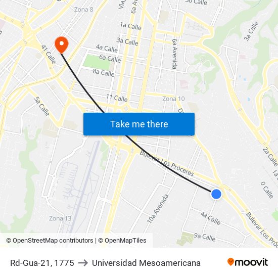 Rd-Gua-21, 1775 to Universidad Mesoamericana map