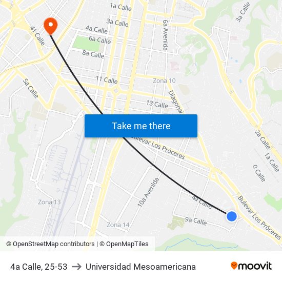 4a Calle, 25-53 to Universidad Mesoamericana map