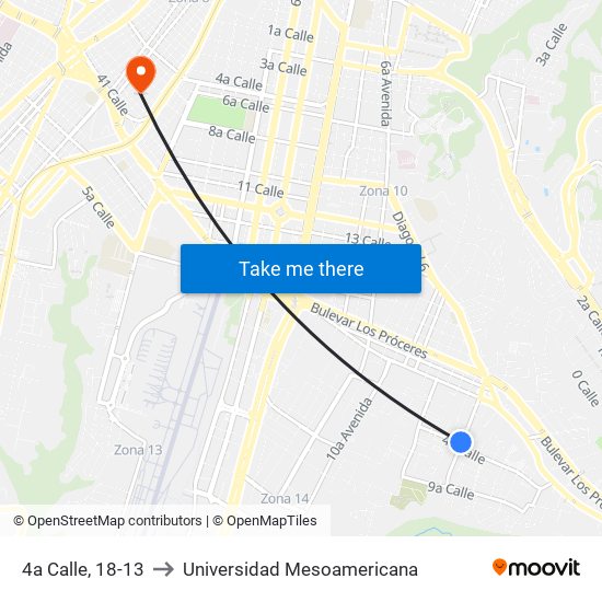 4a Calle, 18-13 to Universidad Mesoamericana map