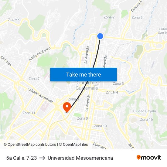 5a Calle, 7-23 to Universidad Mesoamericana map