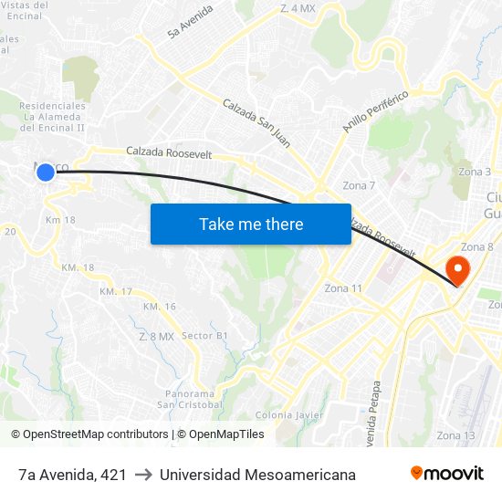 7a Avenida, 421 to Universidad Mesoamericana map