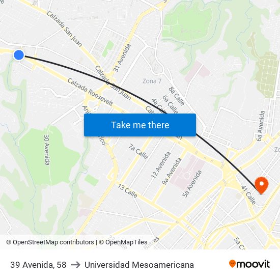 39 Avenida, 58 to Universidad Mesoamericana map