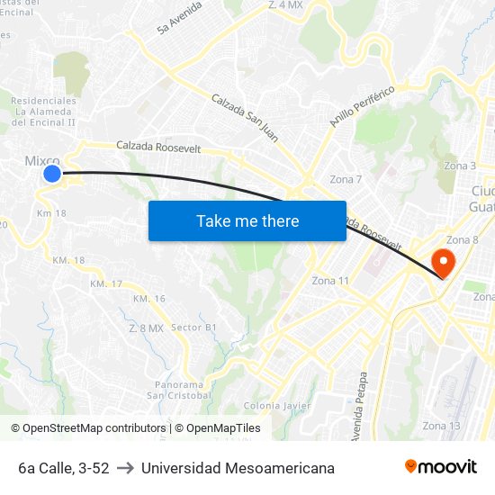 6a Calle, 3-52 to Universidad Mesoamericana map