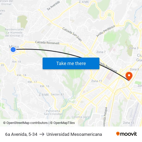 6a Avenida, 5-34 to Universidad Mesoamericana map