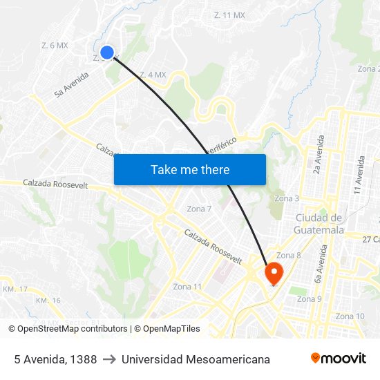 5 Avenida, 1388 to Universidad Mesoamericana map