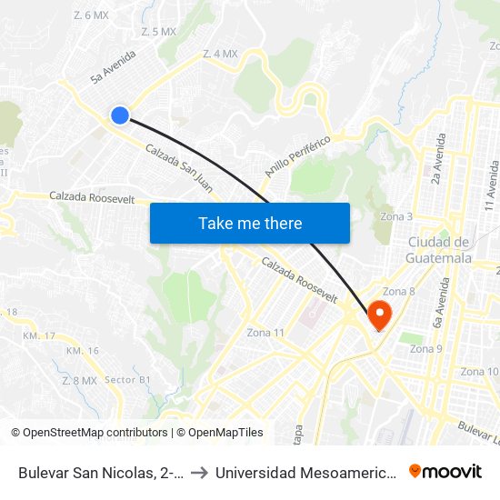 Bulevar San Nicolas, 2-80 to Universidad Mesoamericana map