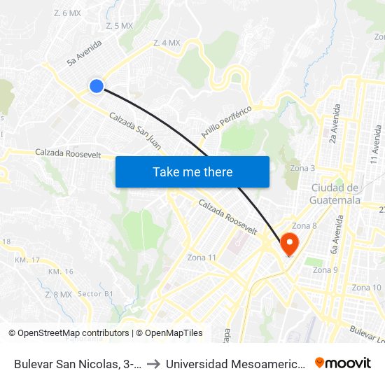 Bulevar San Nicolas, 3-78 to Universidad Mesoamericana map