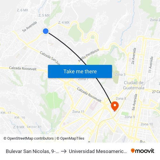 Bulevar San Nicolas, 9-79 to Universidad Mesoamericana map