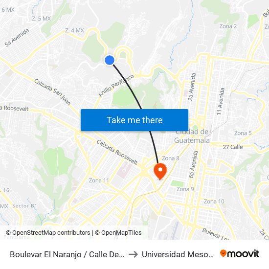 Boulevar El Naranjo / Calle De La Arenera (2) to Universidad Mesoamericana map