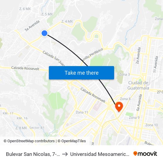 Bulevar San Nicolas, 7-33 to Universidad Mesoamericana map