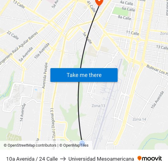 10a Avenida / 24 Calle to Universidad Mesoamericana map