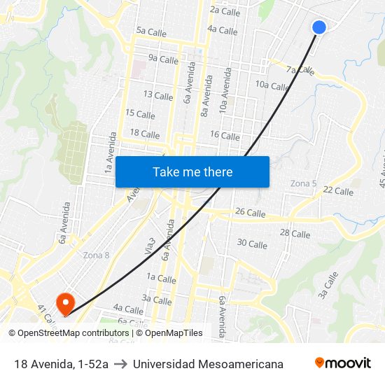 18 Avenida, 1-52a to Universidad Mesoamericana map