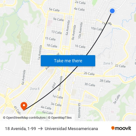 18 Avenida, 1-99 to Universidad Mesoamericana map