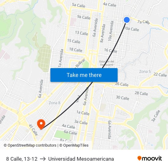 8 Calle, 13-12 to Universidad Mesoamericana map