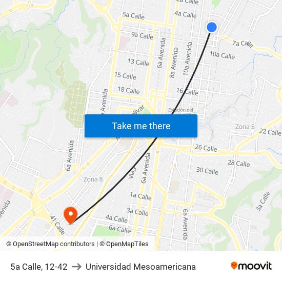 5a Calle, 12-42 to Universidad Mesoamericana map