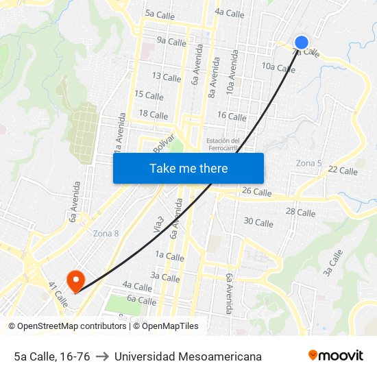 5a Calle, 16-76 to Universidad Mesoamericana map