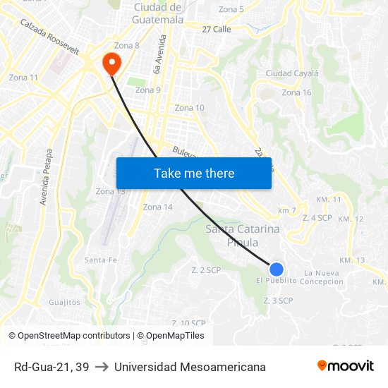 Rd-Gua-21, 39 to Universidad Mesoamericana map