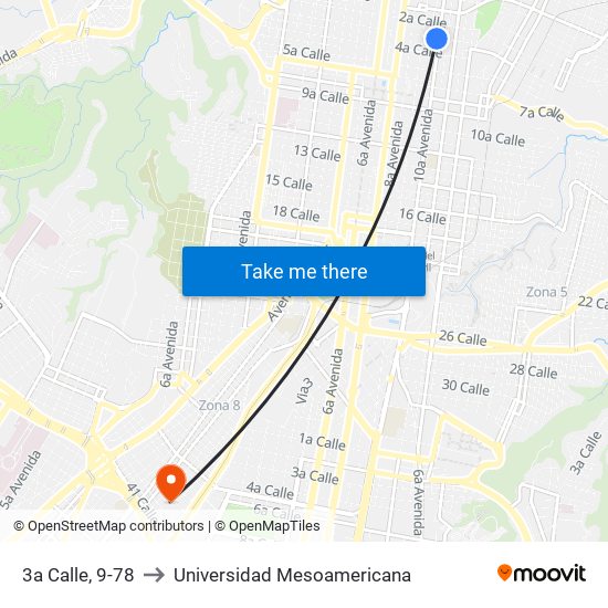 3a Calle, 9-78 to Universidad Mesoamericana map