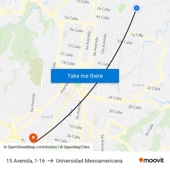 15 Avenida, 1-16 to Universidad Mesoamericana map