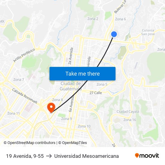 19 Avenida, 9-55 to Universidad Mesoamericana map