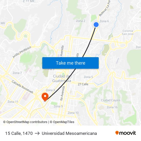 15 Calle, 1470 to Universidad Mesoamericana map