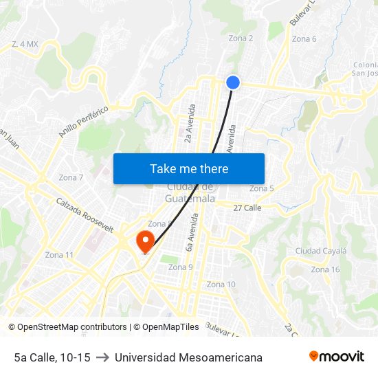 5a Calle, 10-15 to Universidad Mesoamericana map