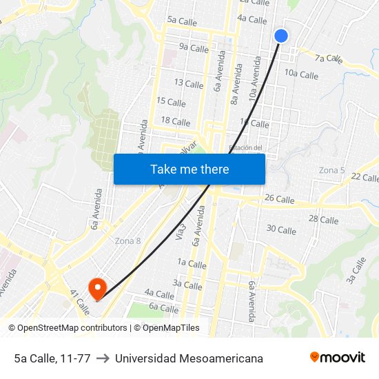 5a Calle, 11-77 to Universidad Mesoamericana map