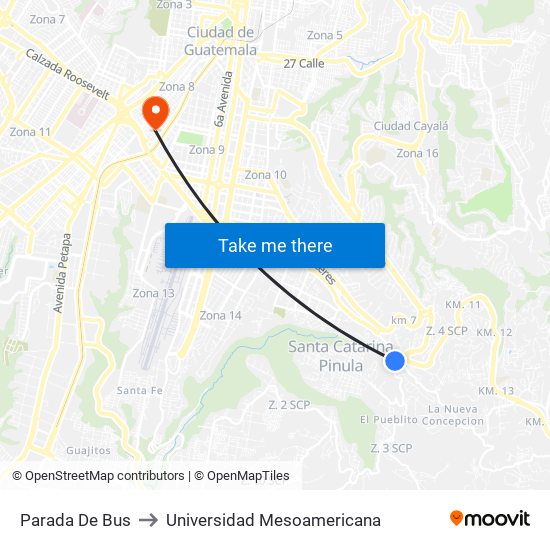 Parada De Bus to Universidad Mesoamericana map