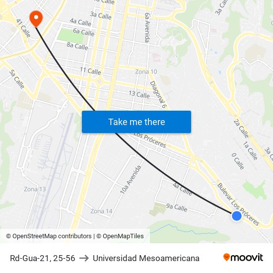 Rd-Gua-21, 25-56 to Universidad Mesoamericana map