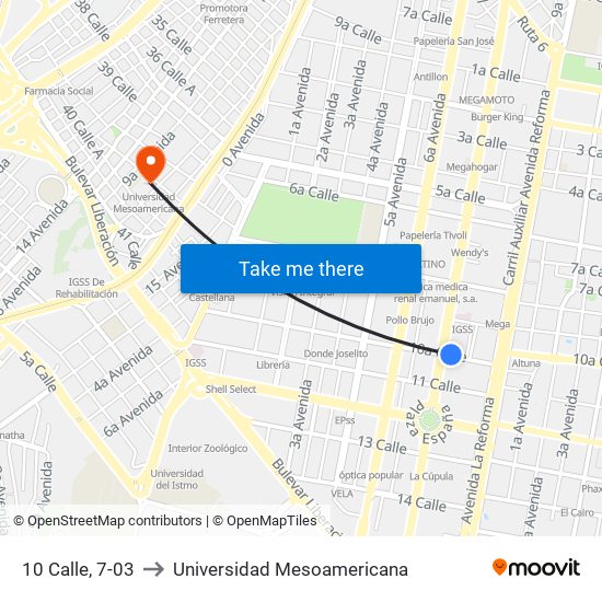 10 Calle, 7-03 to Universidad Mesoamericana map