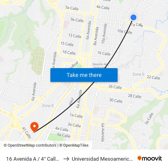 16 Avenida A / 4° Calle B to Universidad Mesoamericana map