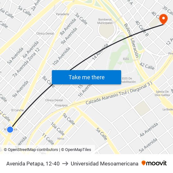 Avenida Petapa, 12-40 to Universidad Mesoamericana map