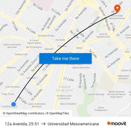 12a Avenida, 25-51 to Universidad Mesoamericana map