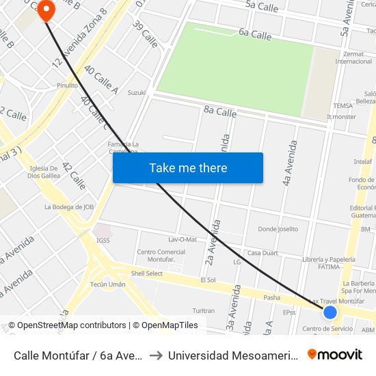 Calle Montúfar / 6a Avenida to Universidad Mesoamericana map