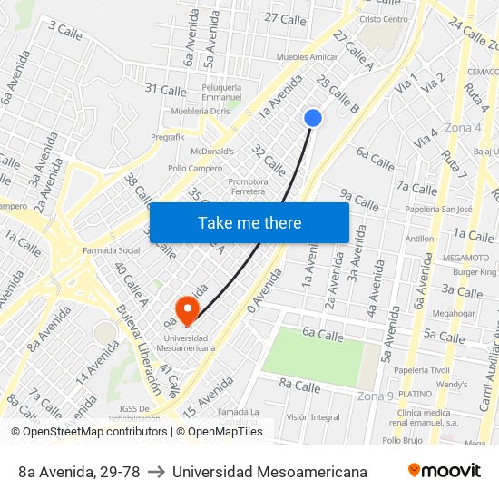 8a Avenida, 29-78 to Universidad Mesoamericana map