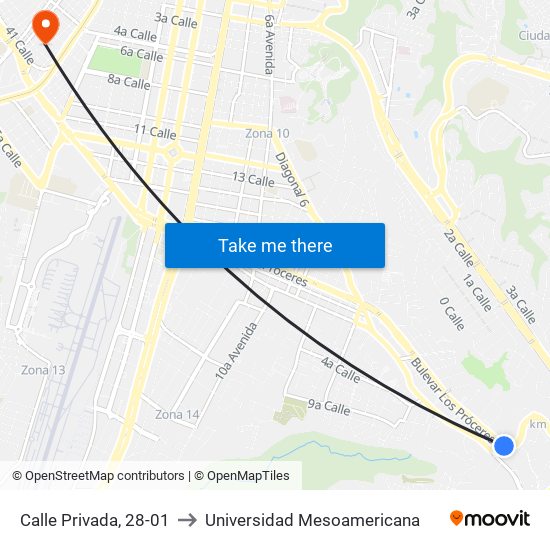 Calle Privada, 28-01 to Universidad Mesoamericana map
