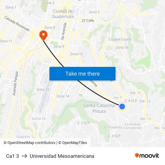 Ca1 3 to Universidad Mesoamericana map