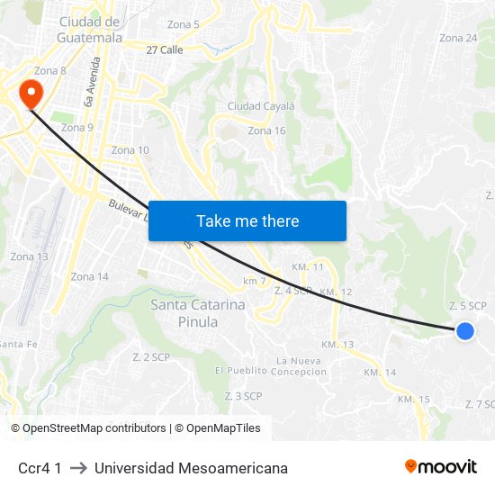 Ccr4 1 to Universidad Mesoamericana map