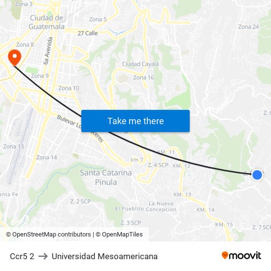 Ccr5 2 to Universidad Mesoamericana map