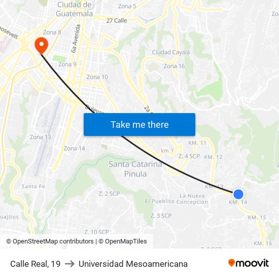 Calle Real, 19 to Universidad Mesoamericana map