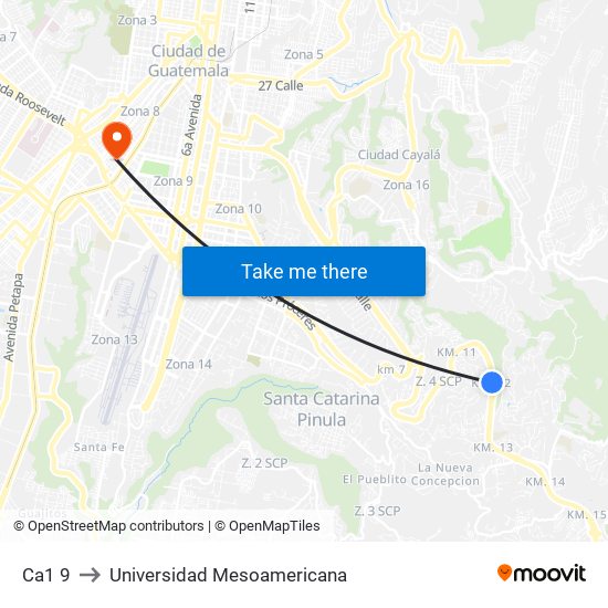 Ca1 9 to Universidad Mesoamericana map